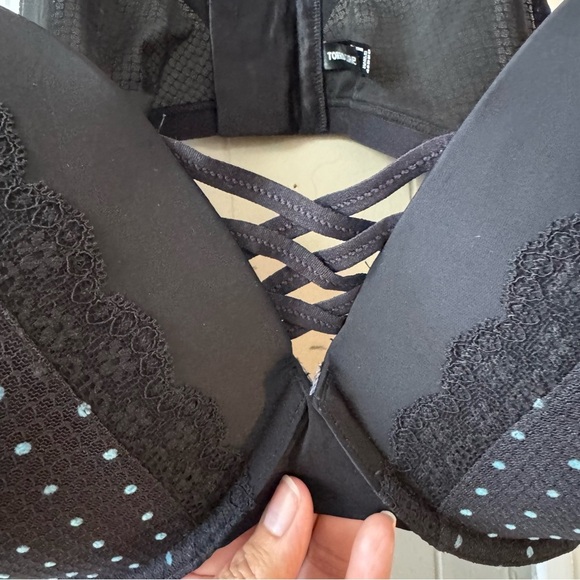 Torrid Curve 360 Back Smoothing Push-Up Plunge Bra Plus Size 46F Black Polka Dot - Picture 10 of 11